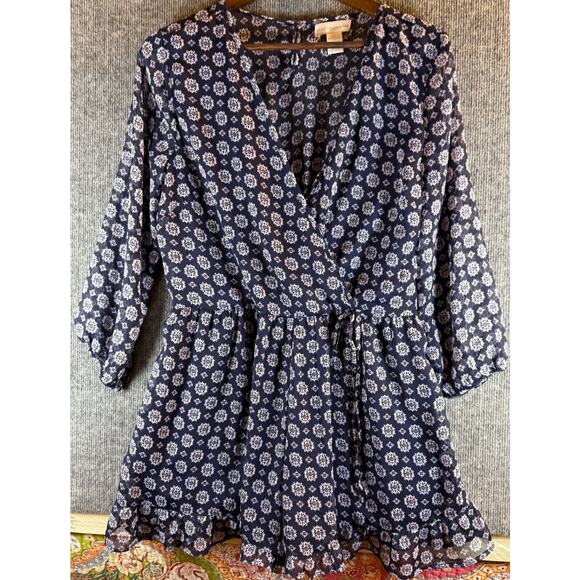 Band of Gypsies Pants - Band of Gypsies Boho Blue Tribal Print Faux Wrap Romper, Shorts, Large